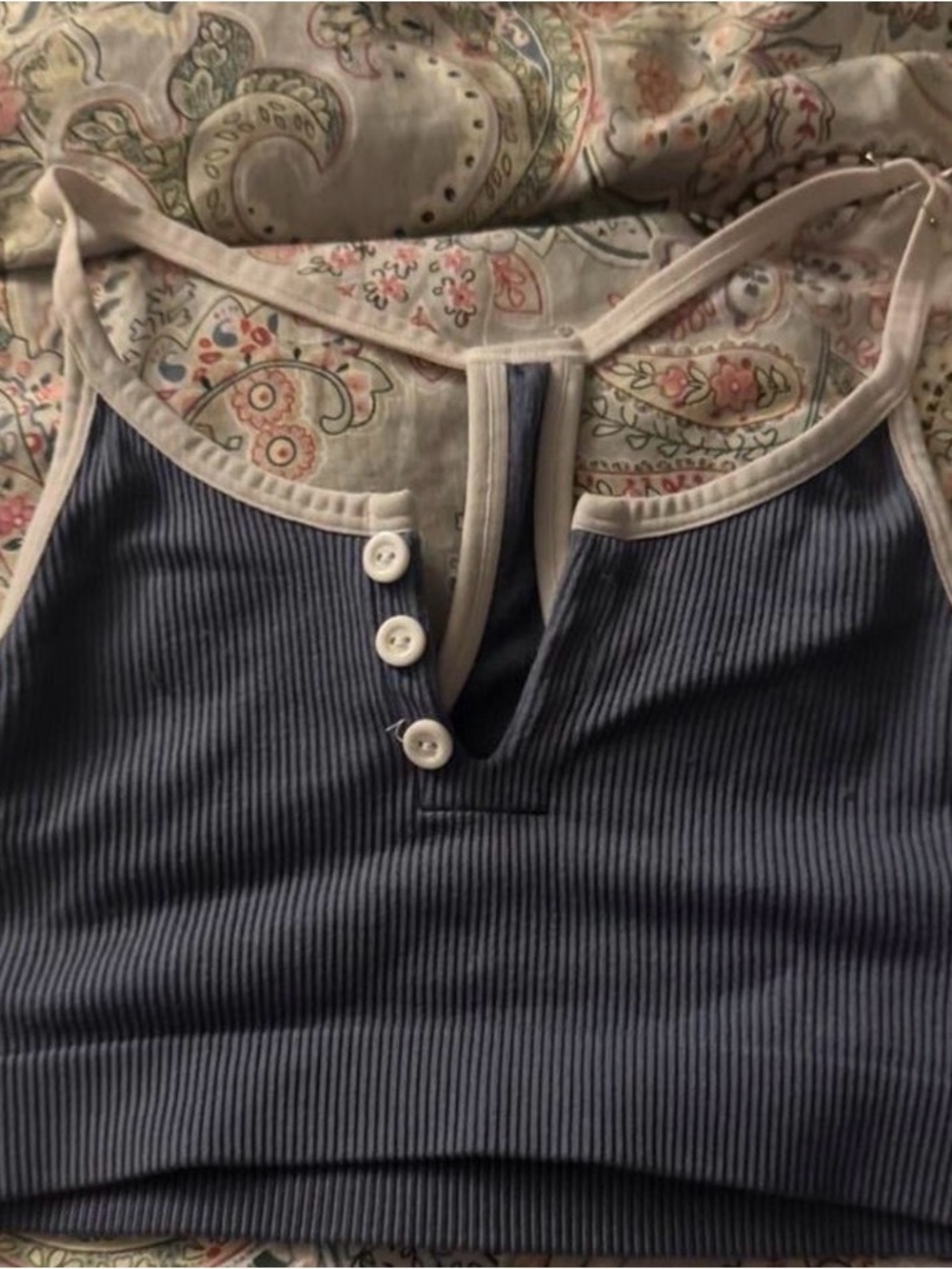 Ribbed Blue Tank Top with Contrast Trim